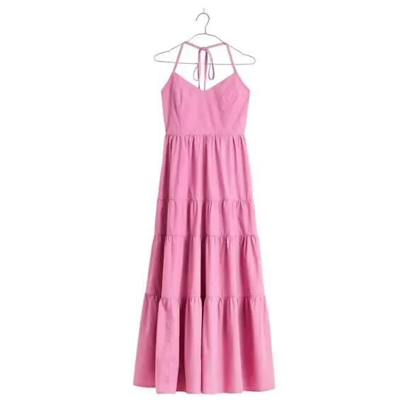 Madewell Sidonie Pink Poplin Midi Dress Tie Back Size Small - Picture 4 of 15